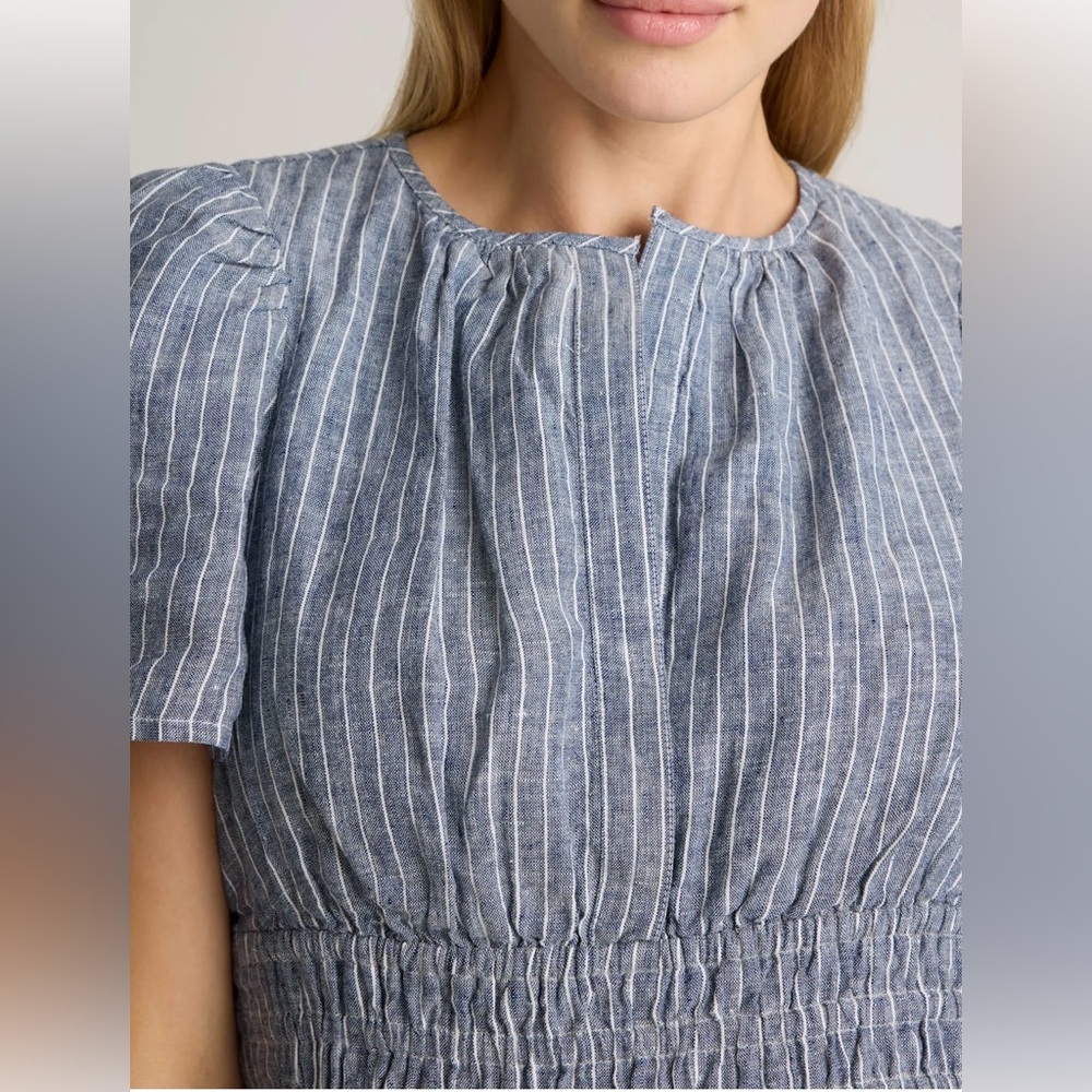 Quince European Linen Chambray Blue Striped Tiered Maxi Dress - Picture 3 of 12